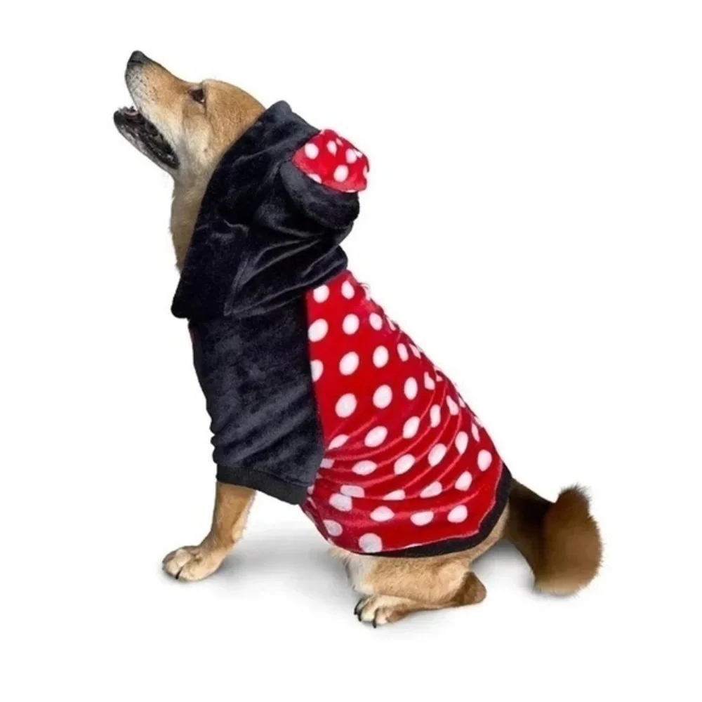New DISNEY Minnie Mouse Fleece Dog Hoodie Halloween Costume Outfit Size L Soft
